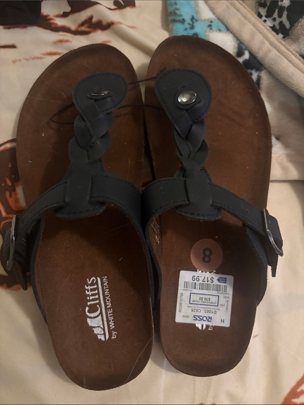 White Mountain Black Braided Thong Sandals